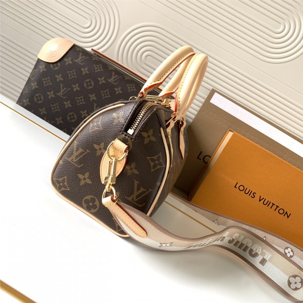 Louis Vuitton Nano Speedy Classic Brown Leather Canvas Textured Shoulder Strap Tote Louis Vuitton Nano Speedy Classic Brown Leather Canvas Textured Shoulder Strap Tote