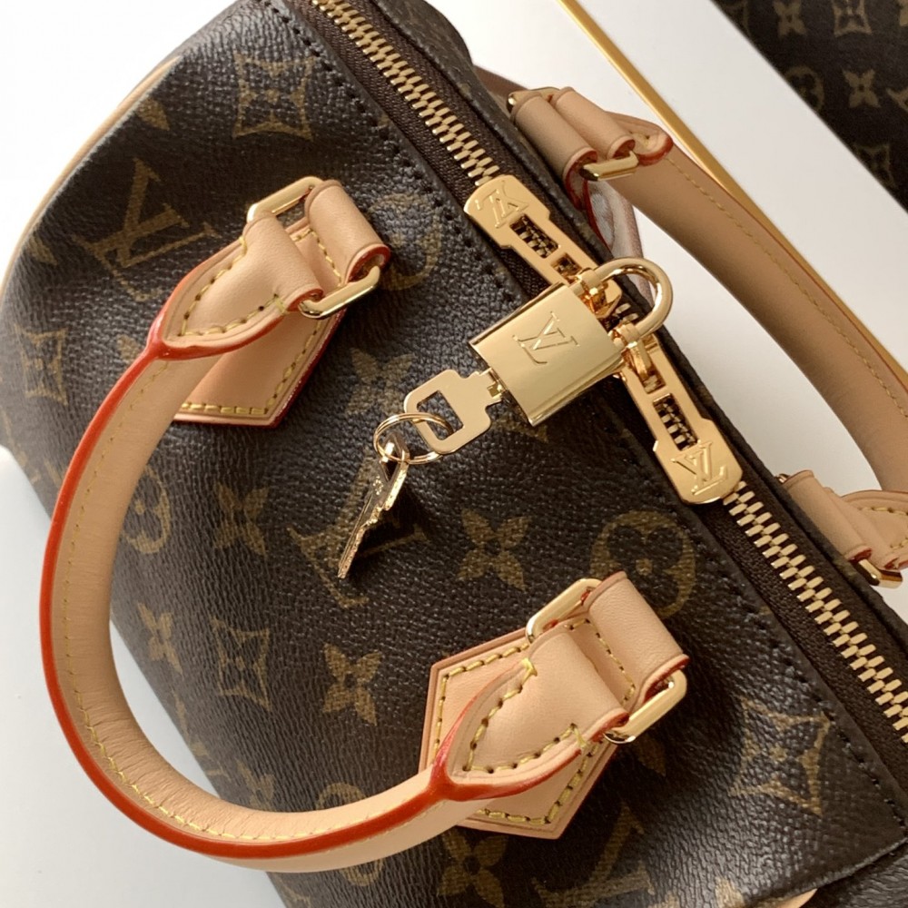 Louis Vuitton Nano Speedy Classic Brown Leather Canvas Textured Shoulder Strap Tote Louis Vuitton Nano Speedy Classic Brown Leather Canvas Textured Shoulder Strap Tote
