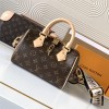 Louis Vuitton Nano Speedy Classic Brown Leather Canvas Textured White Shoulder Strap Tote Louis Vuitton Nano Speedy Classic Brown Leather Canvas Textured White Shoulder Strap Tote