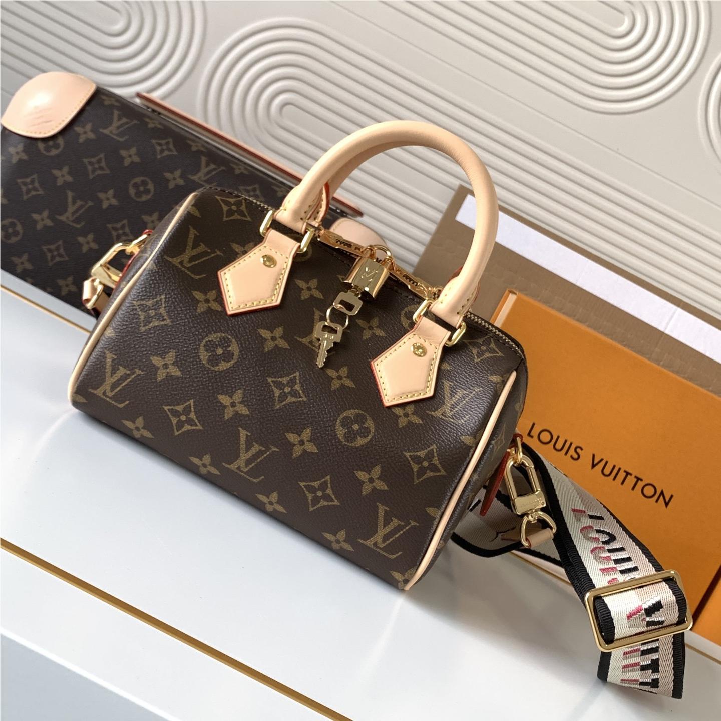 Louis Vuitton Nano Speedy Classic Brown Leather Canvas Textured White Shoulder Strap Tote Louis Vuitton Nano Speedy Classic Brown Leather Canvas Textured White Shoulder Strap Tote