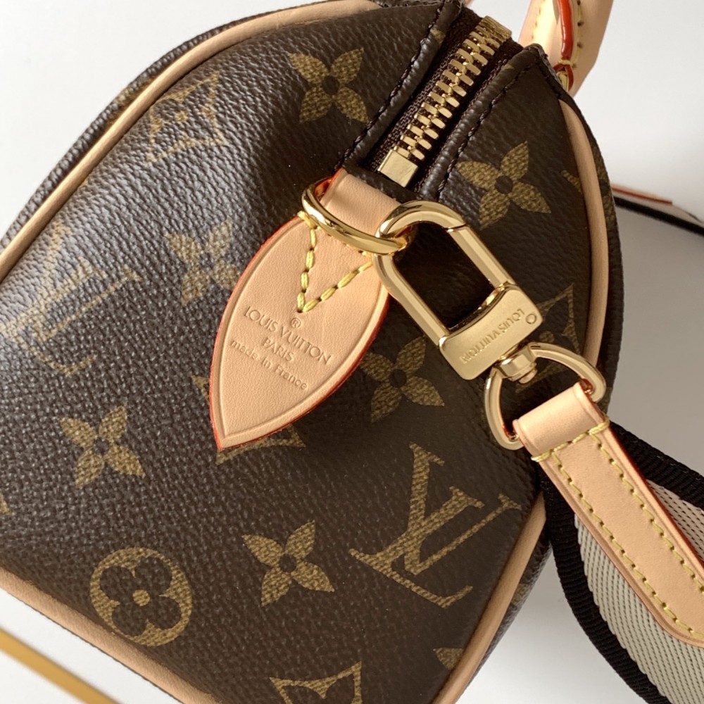 Louis Vuitton Nano Speedy Classic Brown Leather Canvas Textured White Shoulder Strap Tote Louis Vuitton Nano Speedy Classic Brown Leather Canvas Textured White Shoulder Strap Tote