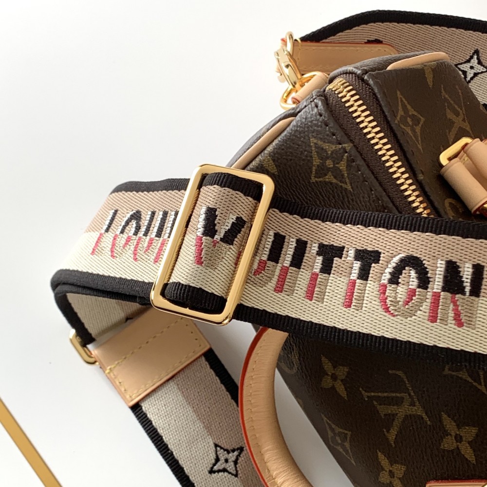 Louis Vuitton Nano Speedy Classic Brown Leather Canvas Textured White Shoulder Strap Tote Louis Vuitton Nano Speedy Classic Brown Leather Canvas Textured White Shoulder Strap Tote