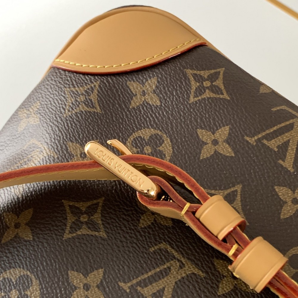 Louis Vuitton canvas textured yellow trim black shoulder strap bucket bag Louis Vuitton canvas textured yellow trim black shoulder strap bucket bag