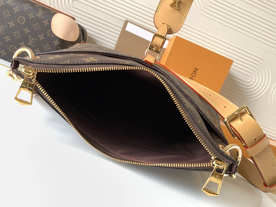 Louis Vuitton canvas textured yellow trim black shoulder strap bucket bag