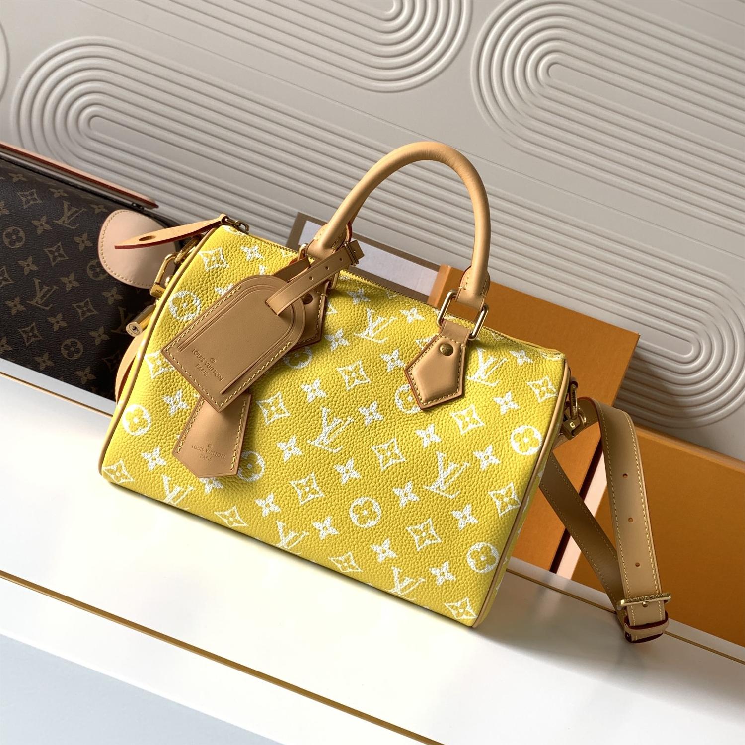 Louis Vuitton SPEEDY yellow canvas textured tote bag Louis Vuitton SPEEDY yellow canvas textured tote bag