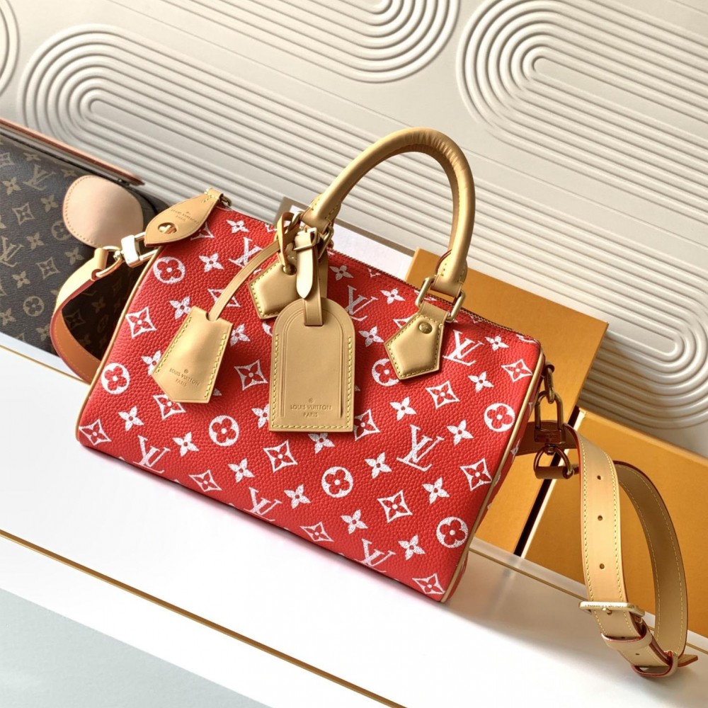 Louis Vuitton SPEEDY red canvas textured tote bag Louis Vuitton SPEEDY red canvas textured tote bag