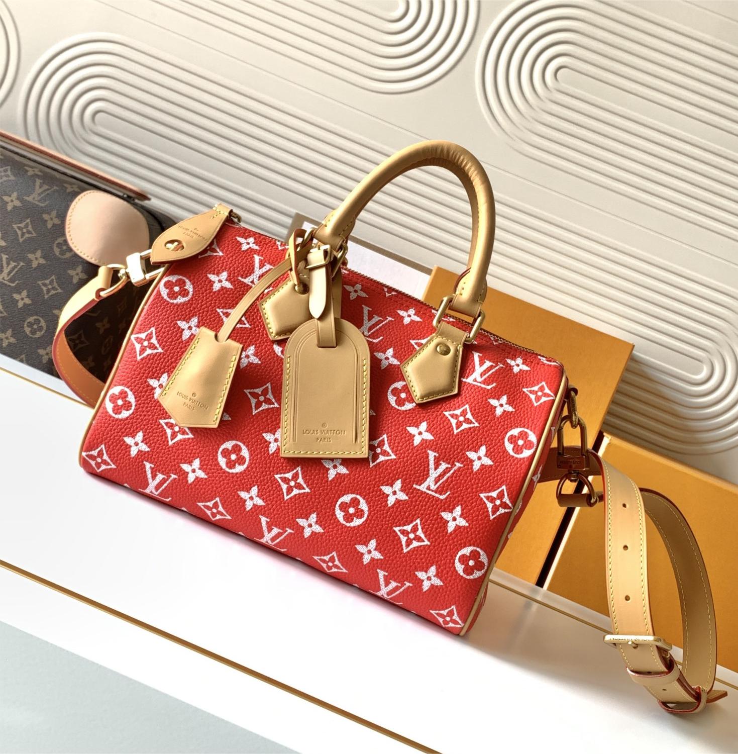 Louis Vuitton SPEEDY red canvas textured tote bag Louis Vuitton SPEEDY red canvas textured tote bag
