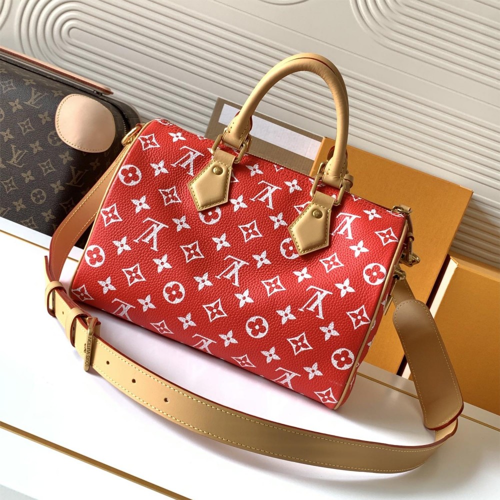 Louis Vuitton SPEEDY red canvas textured tote bag Louis Vuitton SPEEDY red canvas textured tote bag