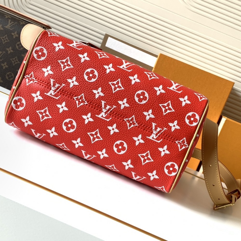 Louis Vuitton SPEEDY red canvas textured tote bag Louis Vuitton SPEEDY red canvas textured tote bag