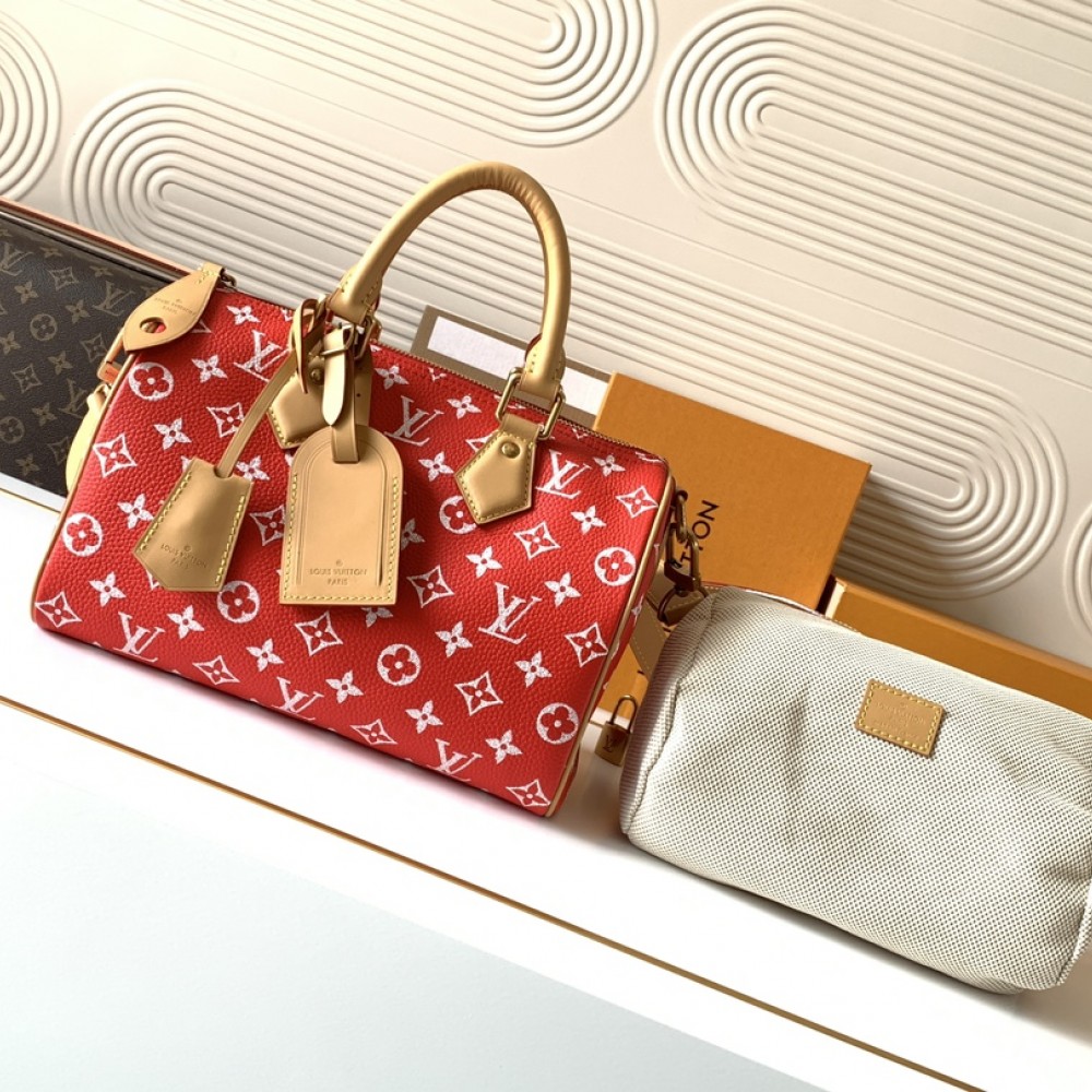 Louis Vuitton SPEEDY red canvas textured tote bag Louis Vuitton SPEEDY red canvas textured tote bag