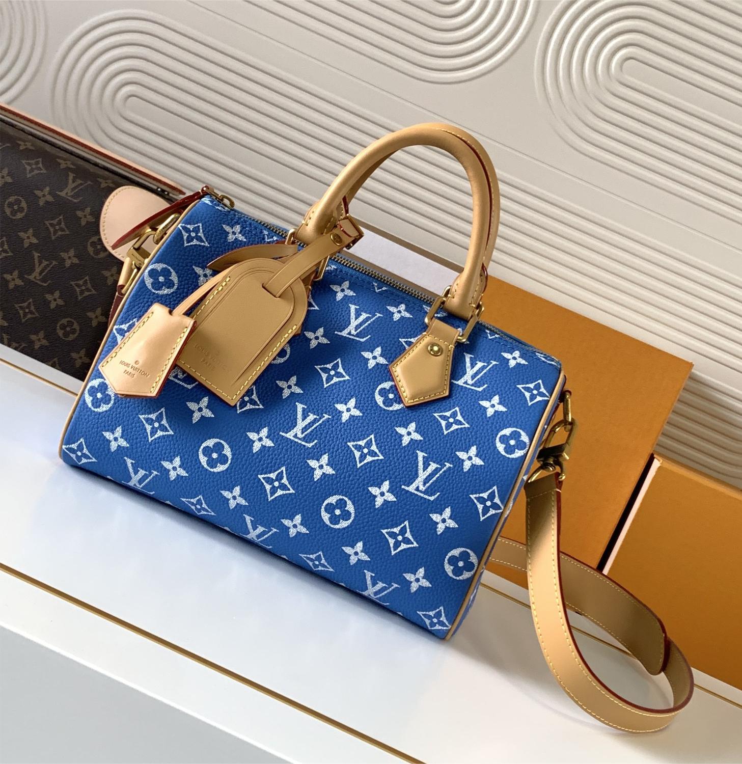 Louis Vuitton SPEEDY blue canvas textured tote bag Louis Vuitton SPEEDY blue canvas textured tote bag