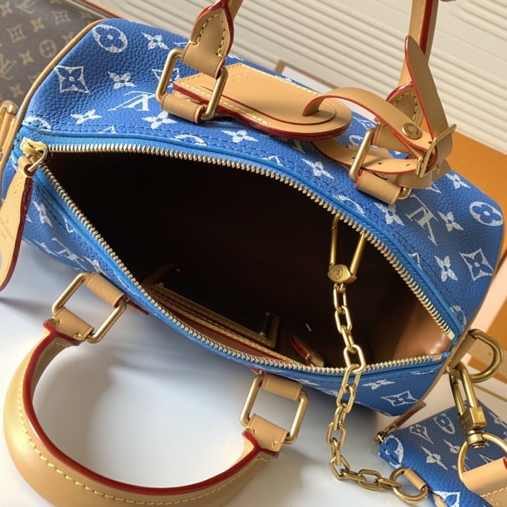 Louis Vuitton SPEEDY blue canvas textured tote bag Louis Vuitton SPEEDY blue canvas textured tote bag