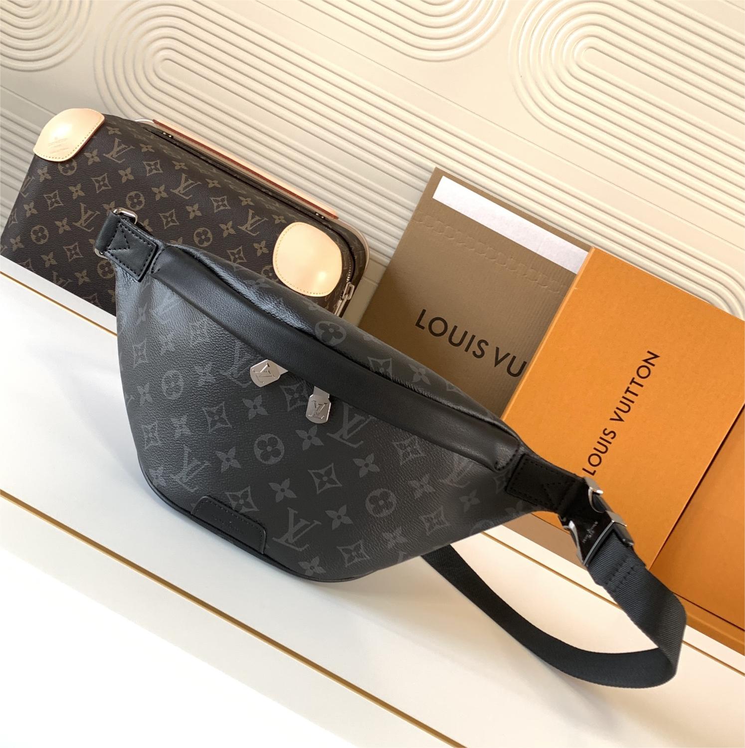 Louis Vuitton MINI BUMBAG Classic Medium Black Canvas Textured Handbag Louis Vuitton MINI BUMBAG Classic Medium Black Canvas Textured Handbag