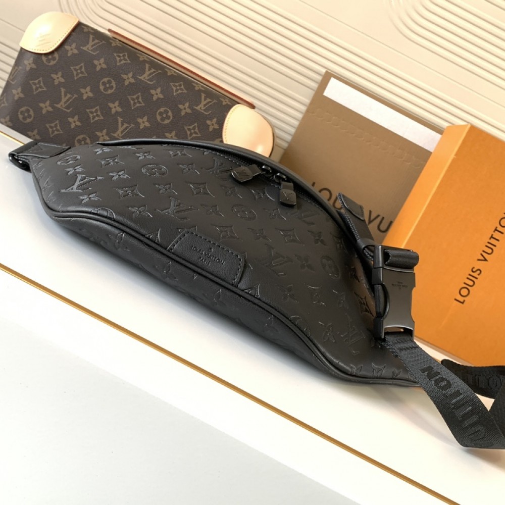 Louis Vuitton MINI BUMBAG Classic Medium Black Canvas Textured Leather Bag Louis Vuitton MINI BUMBAG Classic Medium Black Canvas Textured Leather Bag