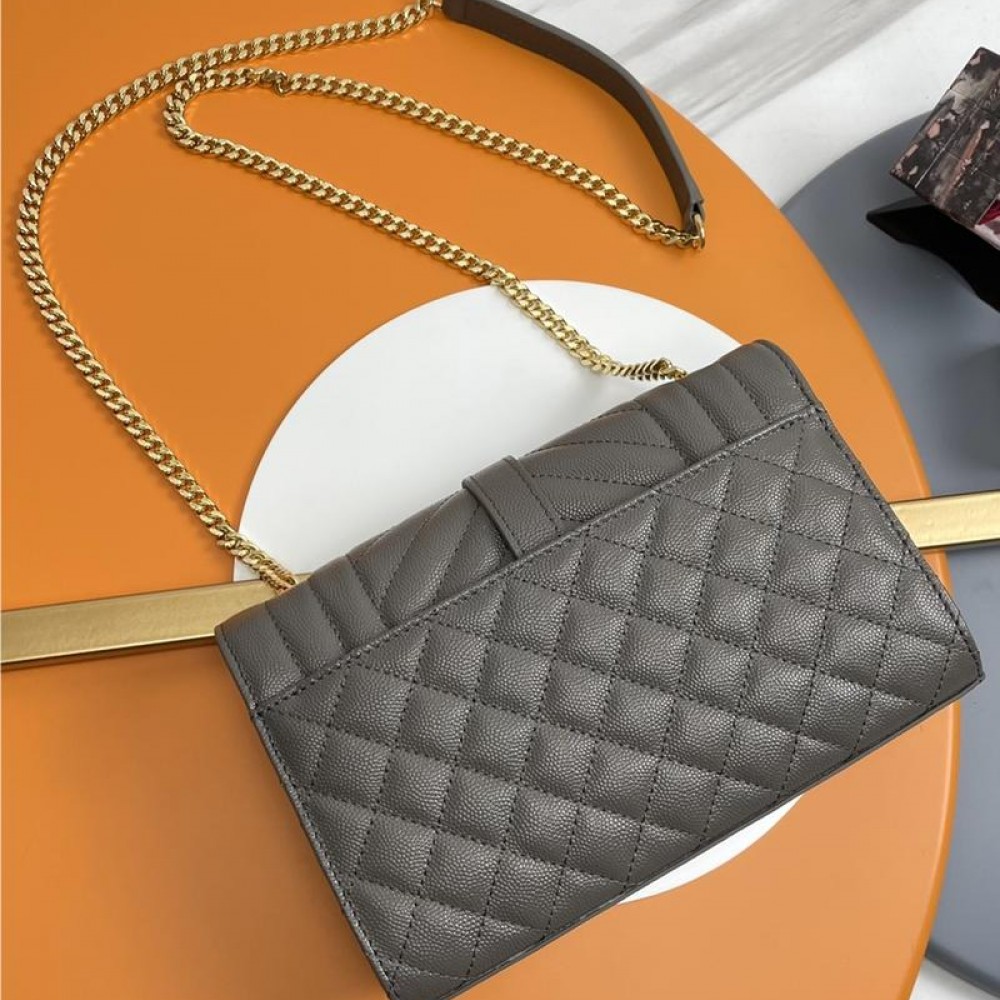 Saint Laurent classic chain stripe dark green leather shoulder bag Saint Laurent classic chain stripe dark green leather shoulder bag