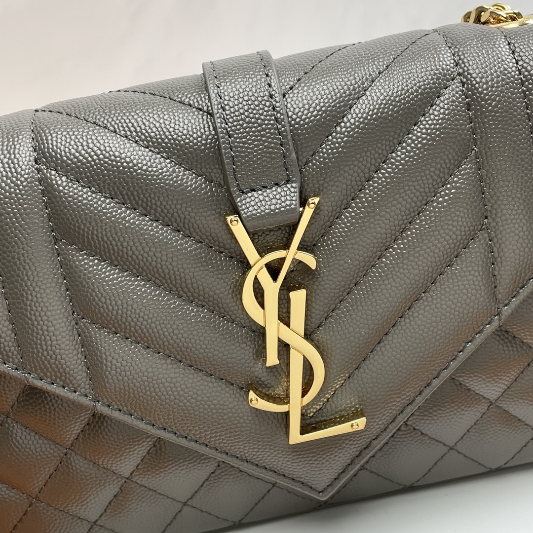 Saint Laurent classic chain stripe dark green leather shoulder bag Saint Laurent classic chain stripe dark green leather shoulder bag