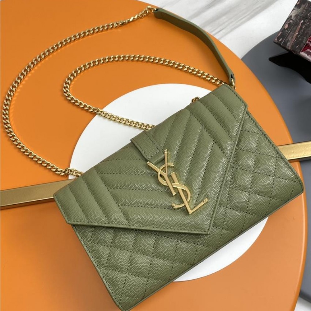 Saint Laurent Classic Chain Stripe Emerald Green Leather Shoulder Bag Saint Laurent Classic Chain Stripe Emerald Green Leather Shoulder Bag