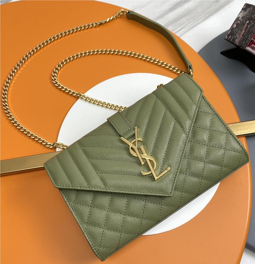 Saint Laurent Classic Chain Stripe Emerald Green Leather Shoulder Bag Saint Laurent Classic Chain Stripe Emerald Green Leather Shoulder Bag
