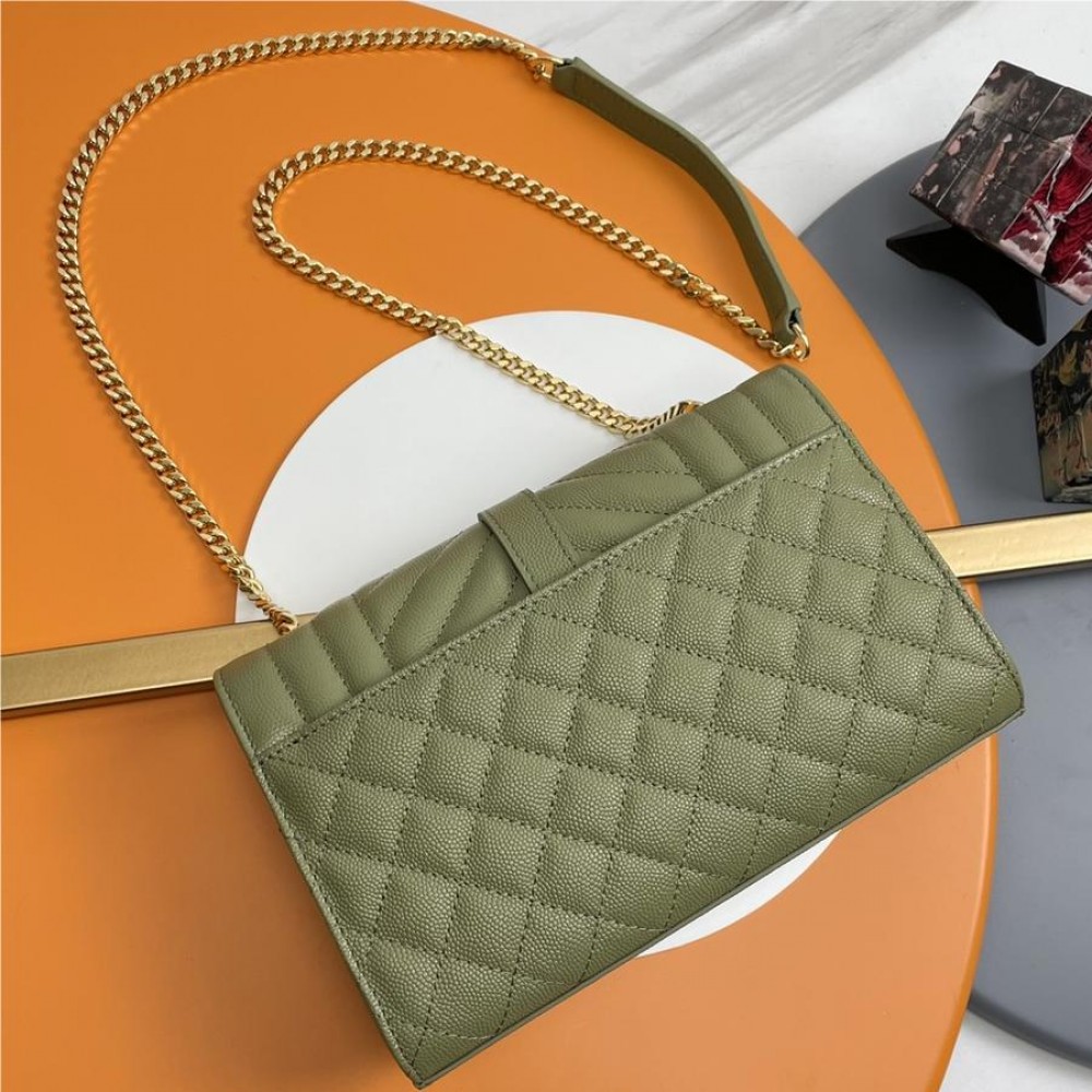 Saint Laurent Classic Chain Stripe Emerald Green Leather Shoulder Bag Saint Laurent Classic Chain Stripe Emerald Green Leather Shoulder Bag