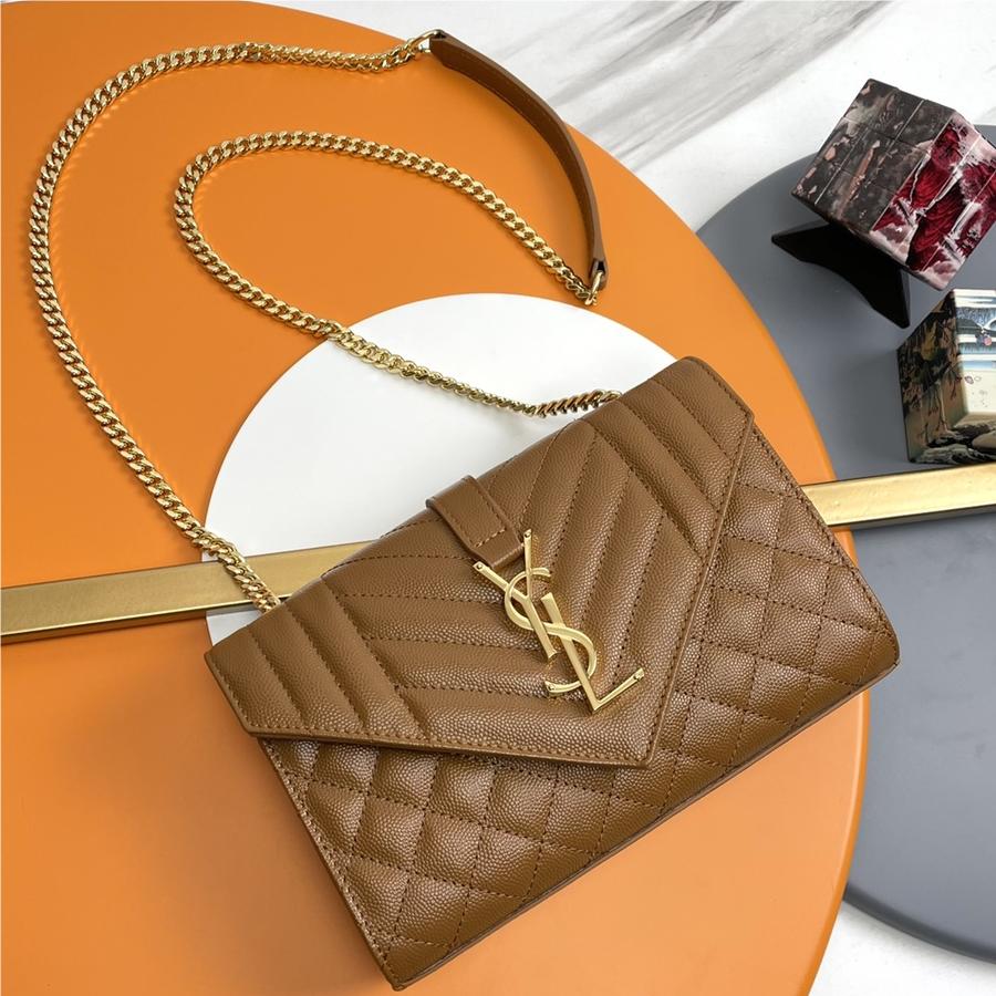 Saint Laurent Classic Chain Stripe Woodland Brown Leather Shoulder Bag Saint Laurent Classic Chain Stripe Woodland Brown Leather Shoulder Bag