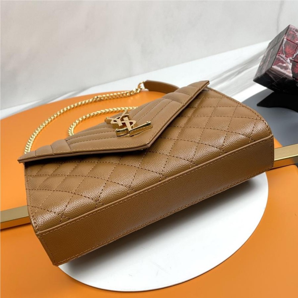 Saint Laurent Classic Chain Stripe Woodland Brown Leather Shoulder Bag Saint Laurent Classic Chain Stripe Woodland Brown Leather Shoulder Bag