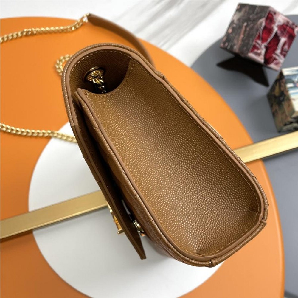 Saint Laurent Classic Chain Stripe Woodland Brown Leather Shoulder Bag Saint Laurent Classic Chain Stripe Woodland Brown Leather Shoulder Bag