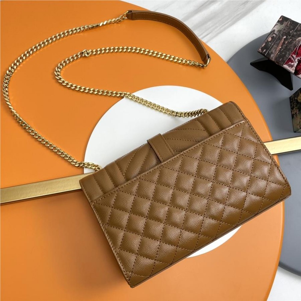 Saint Laurent Classic Chain Stripe Woodland Brown Leather Shoulder Bag Saint Laurent Classic Chain Stripe Woodland Brown Leather Shoulder Bag