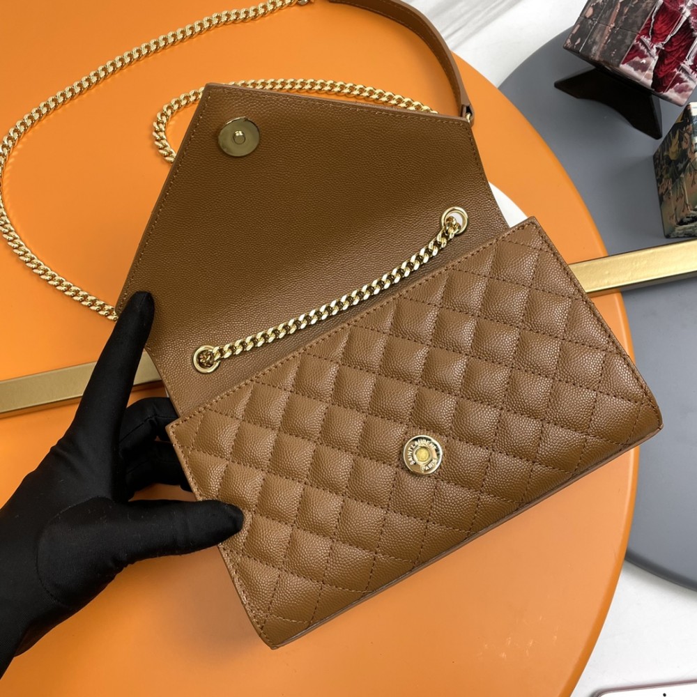Saint Laurent Classic Chain Stripe Woodland Brown Leather Shoulder Bag Saint Laurent Classic Chain Stripe Woodland Brown Leather Shoulder Bag