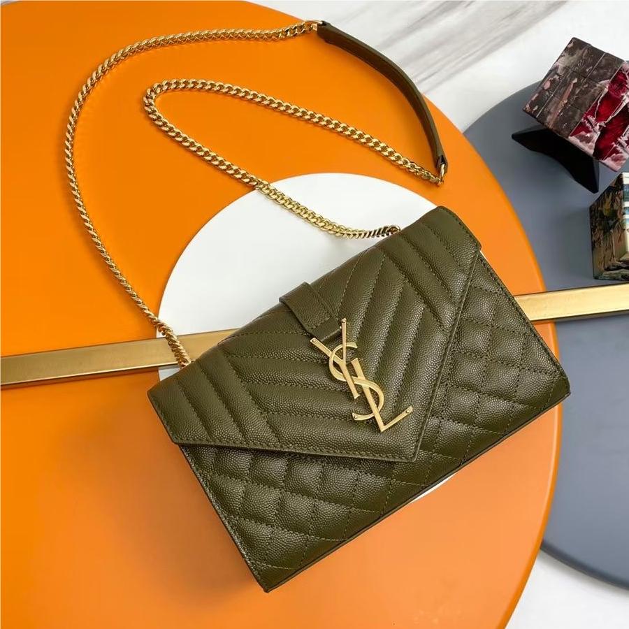 Saint Laurent Classic Chain Stripe Crocodile Green Leather Shoulder Bag Saint Laurent Classic Chain Stripe Crocodile Green Leather Shoulder Bag
