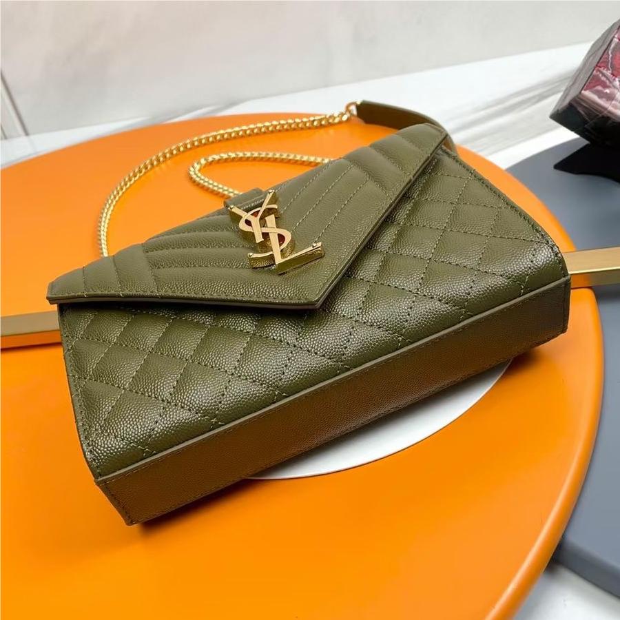 Saint Laurent Classic Chain Stripe Crocodile Green Leather Shoulder Bag Saint Laurent Classic Chain Stripe Crocodile Green Leather Shoulder Bag