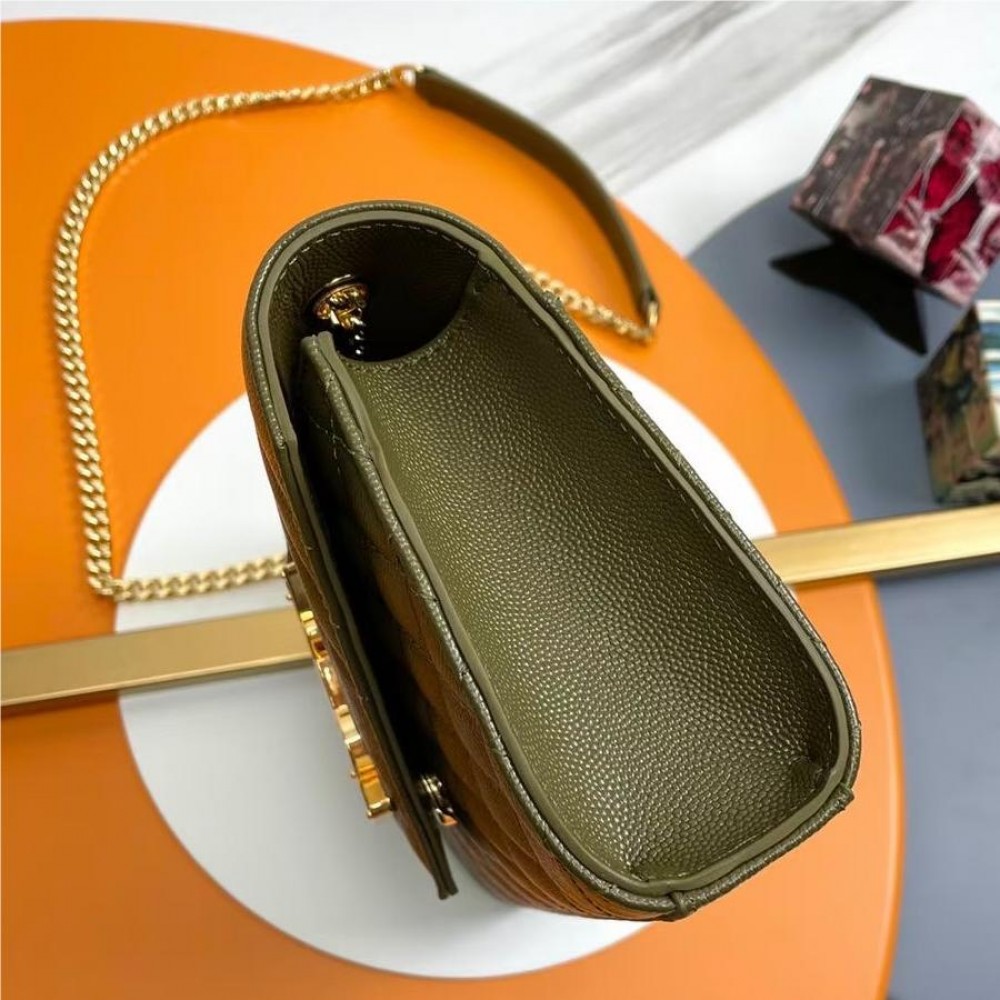 Saint Laurent Classic Chain Stripe Crocodile Green Leather Shoulder Bag Saint Laurent Classic Chain Stripe Crocodile Green Leather Shoulder Bag