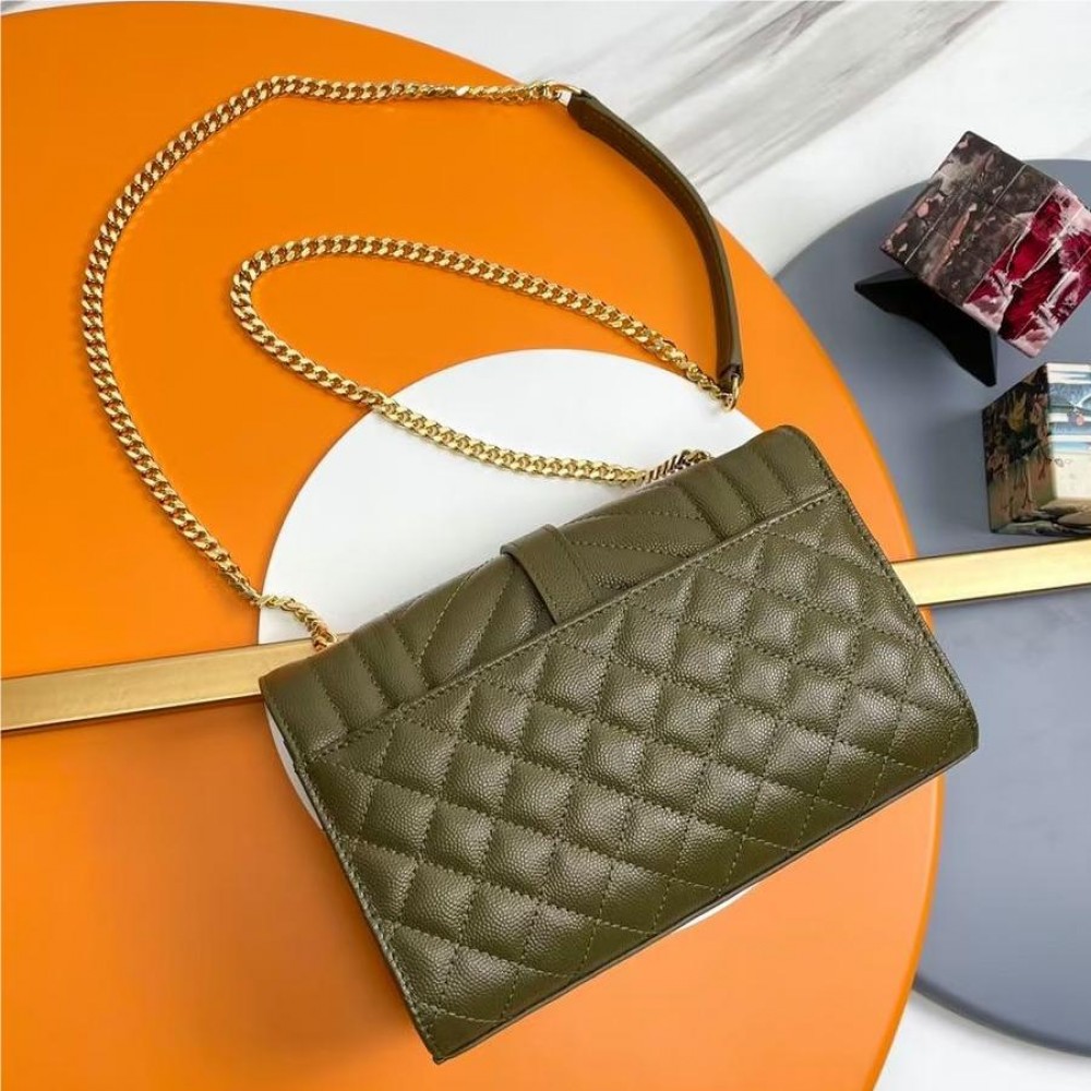 Saint Laurent Classic Chain Stripe Crocodile Green Leather Shoulder Bag Saint Laurent Classic Chain Stripe Crocodile Green Leather Shoulder Bag