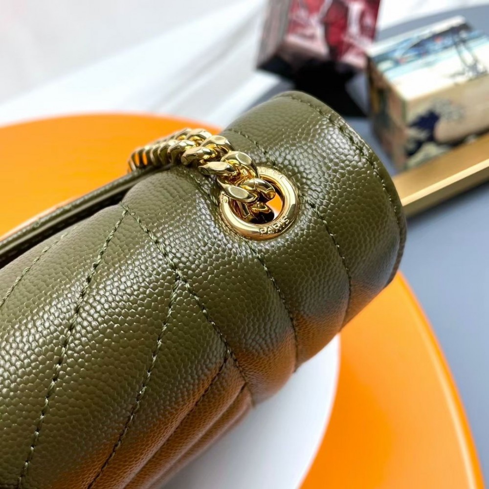 Saint Laurent Classic Chain Stripe Crocodile Green Leather Shoulder Bag Saint Laurent Classic Chain Stripe Crocodile Green Leather Shoulder Bag