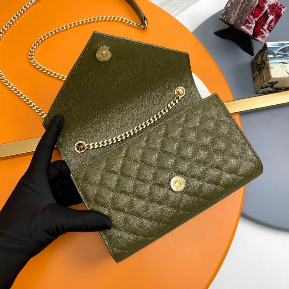 Saint Laurent Classic Chain Stripe Crocodile Green Leather Shoulder Bag Saint Laurent Classic Chain Stripe Crocodile Green Leather Shoulder Bag