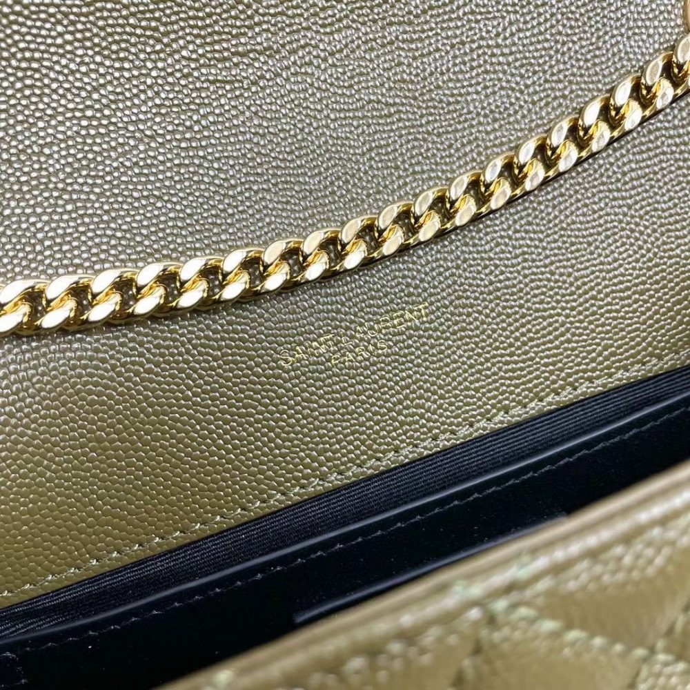 Saint Laurent Classic Chain Stripe Crocodile Green Leather Shoulder Bag Saint Laurent Classic Chain Stripe Crocodile Green Leather Shoulder Bag