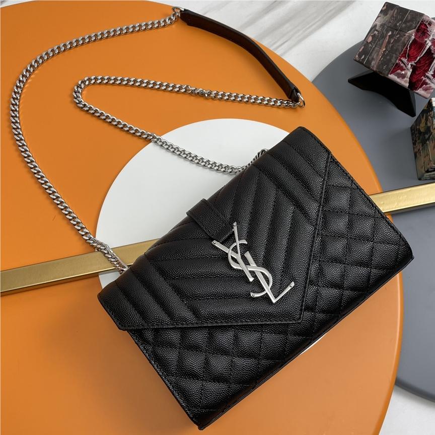 Saint Laurent classic silver hardware chain black textured leather shoulder bag Saint Laurent classic silver hardware chain black textured leather shoulder bag