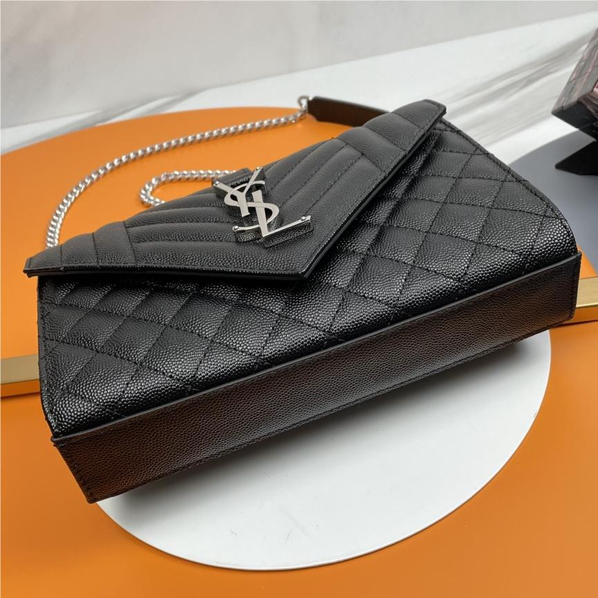 Saint Laurent classic silver hardware chain black textured leather shoulder bag Saint Laurent classic silver hardware chain black textured leather shoulder bag