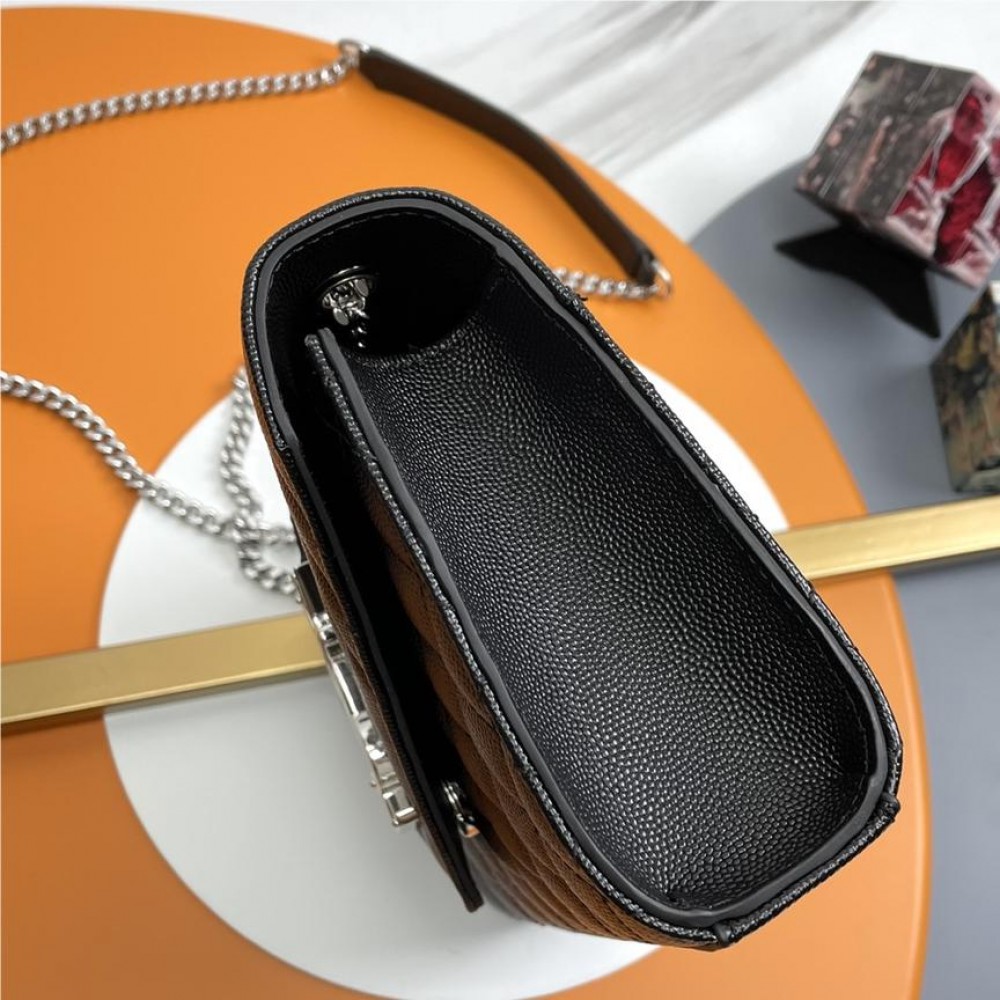 Saint Laurent classic silver hardware chain black textured leather shoulder bag Saint Laurent classic silver hardware chain black textured leather shoulder bag