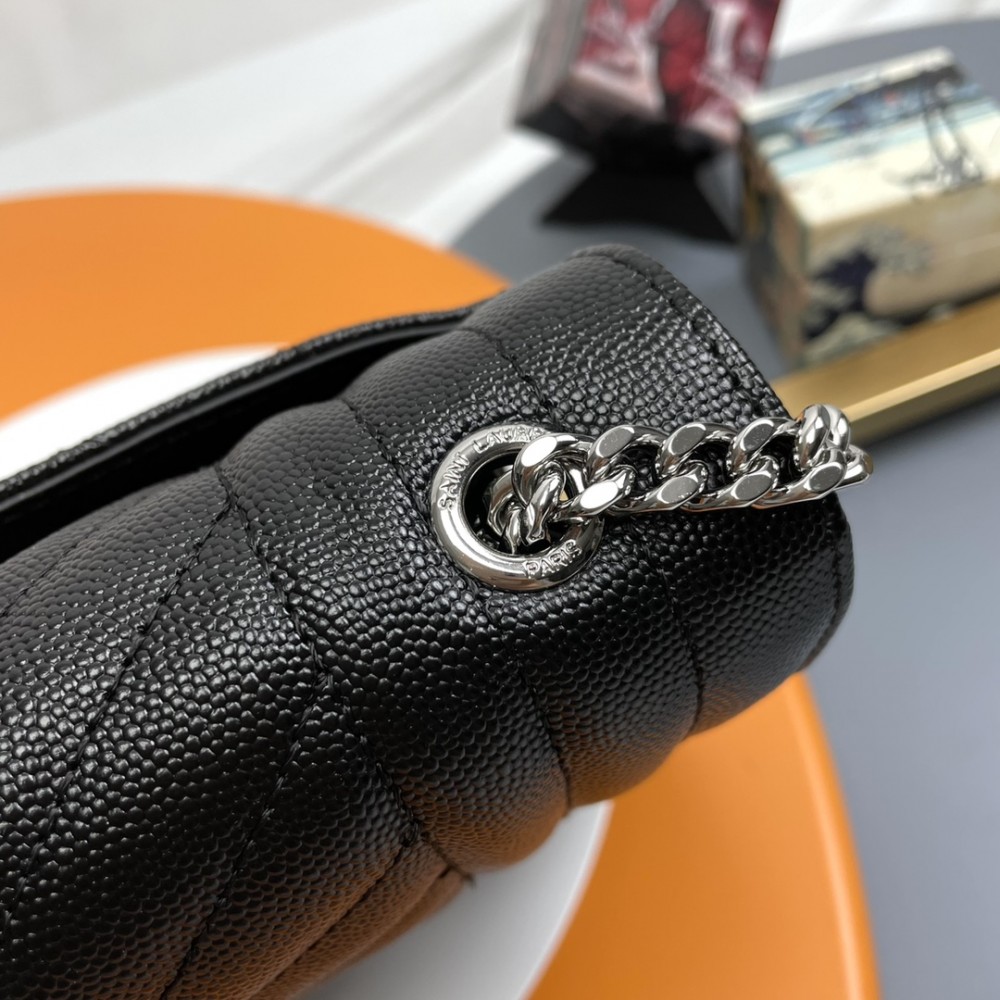 Saint Laurent classic silver hardware chain black textured leather shoulder bag Saint Laurent classic silver hardware chain black textured leather shoulder bag