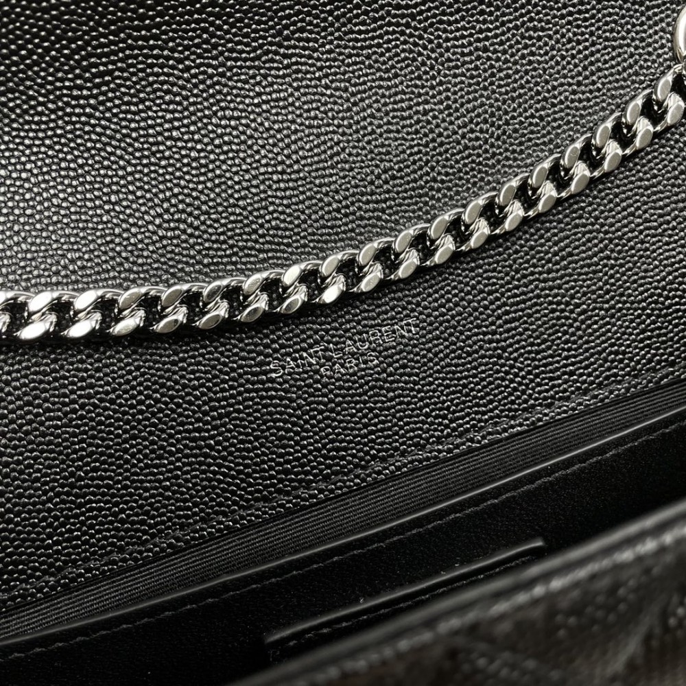 Saint Laurent classic silver hardware chain black textured leather shoulder bag Saint Laurent classic silver hardware chain black textured leather shoulder bag