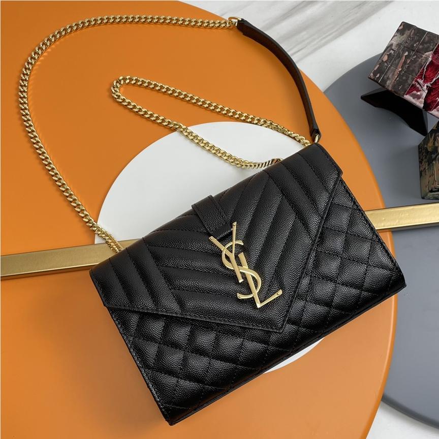 Saint Laurent classic gold hardware leather chain black textured leather shoulder bag Saint Laurent classic gold hardware leather chain black textured leather shoulder bag