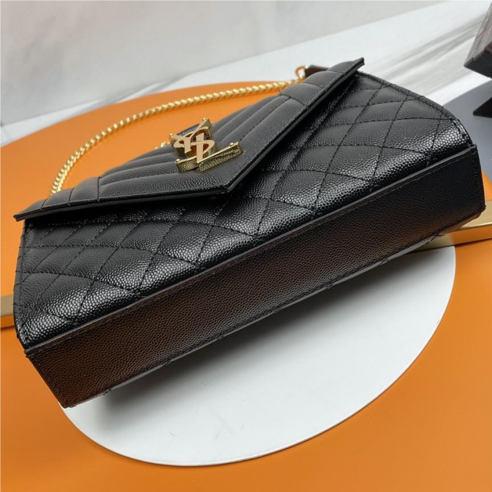 Saint Laurent classic gold hardware leather chain black textured leather shoulder bag Saint Laurent classic gold hardware leather chain black textured leather shoulder bag