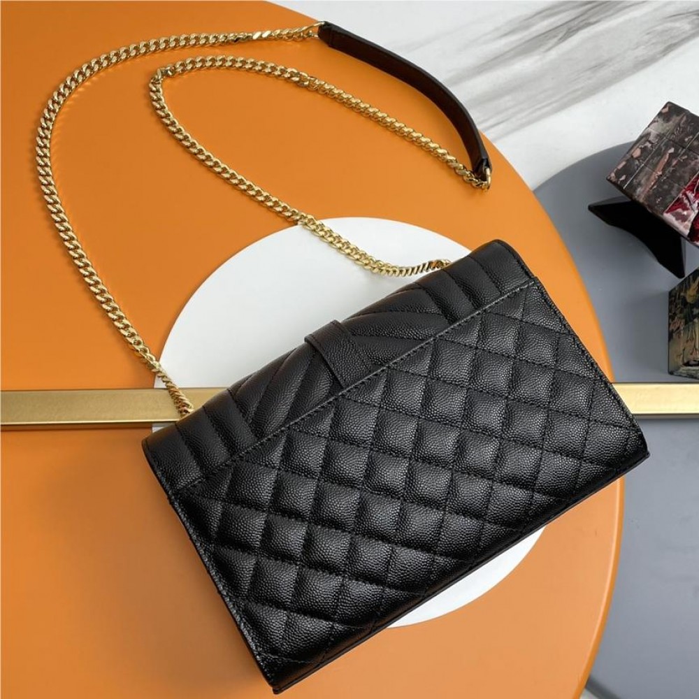 Saint Laurent classic gold hardware leather chain black textured leather shoulder bag Saint Laurent classic gold hardware leather chain black textured leather shoulder bag