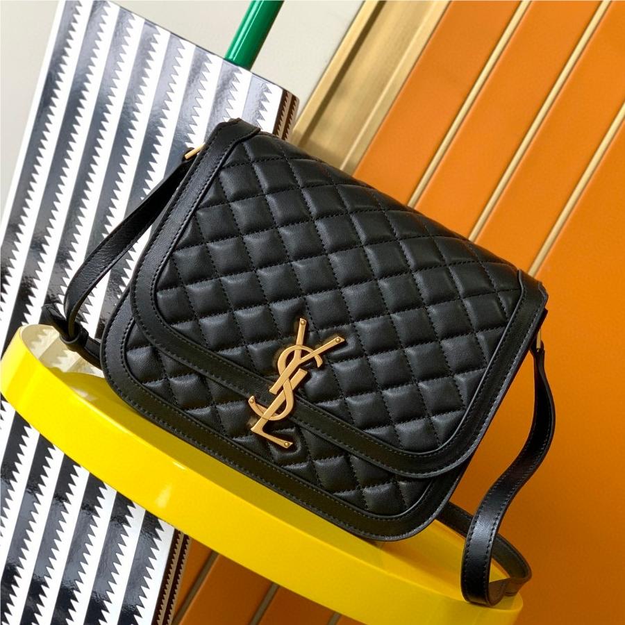 Saint Laurent classic textured black logo diamond check cowhide shoulder bag Saint Laurent classic textured black logo diamond check cowhide shoulder bag