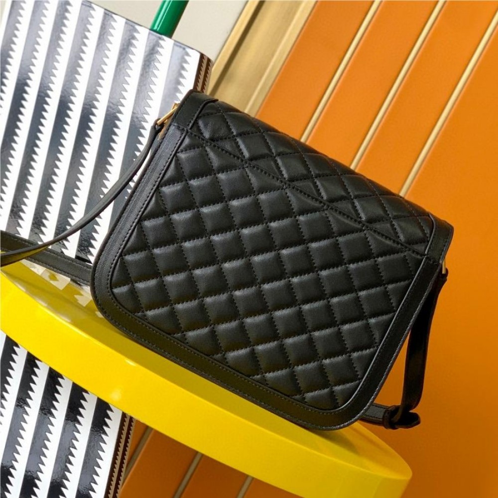 Saint Laurent classic textured black logo diamond check cowhide shoulder bag Saint Laurent classic textured black logo diamond check cowhide shoulder bag