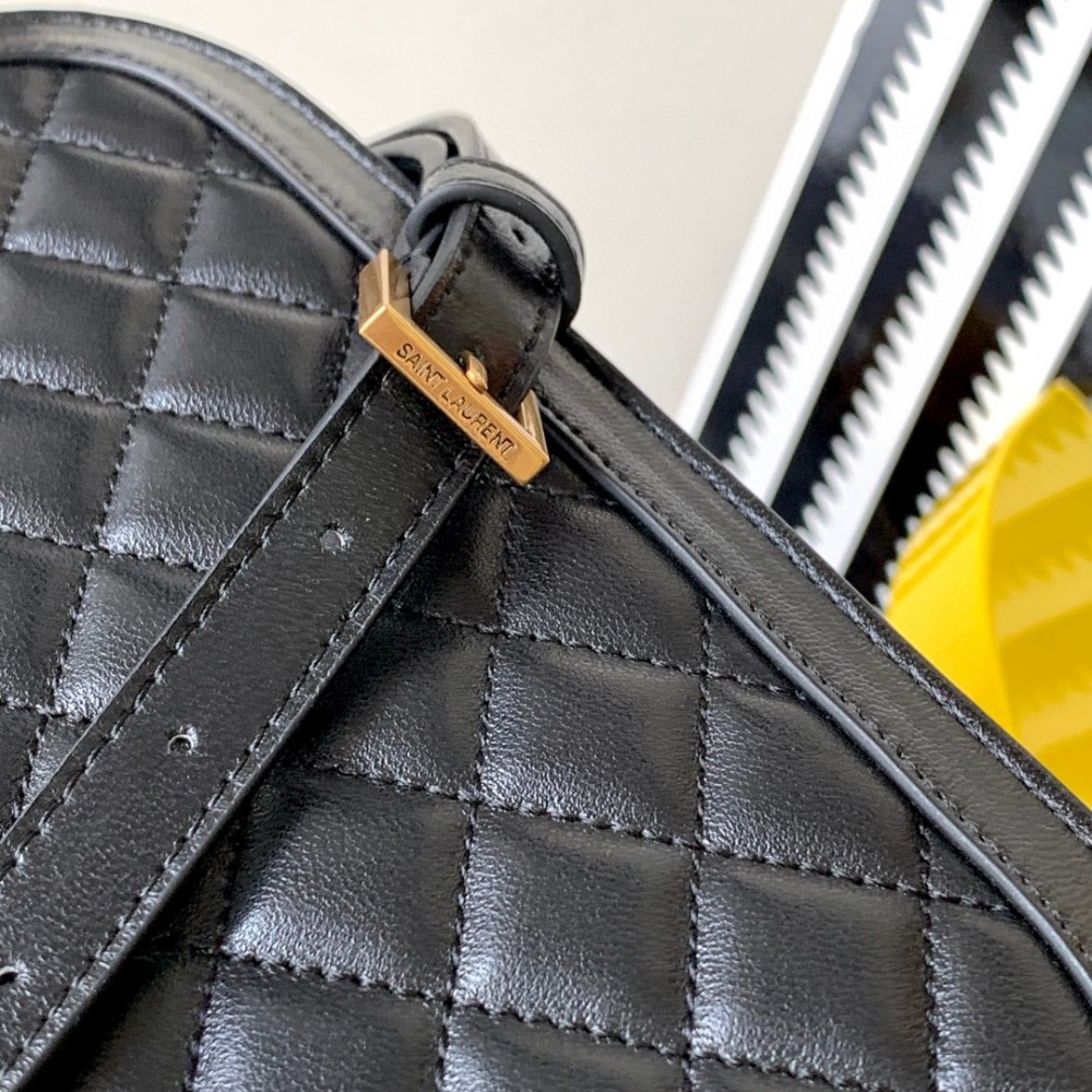 Saint Laurent classic textured black logo diamond check cowhide shoulder bag Saint Laurent classic textured black logo diamond check cowhide shoulder bag