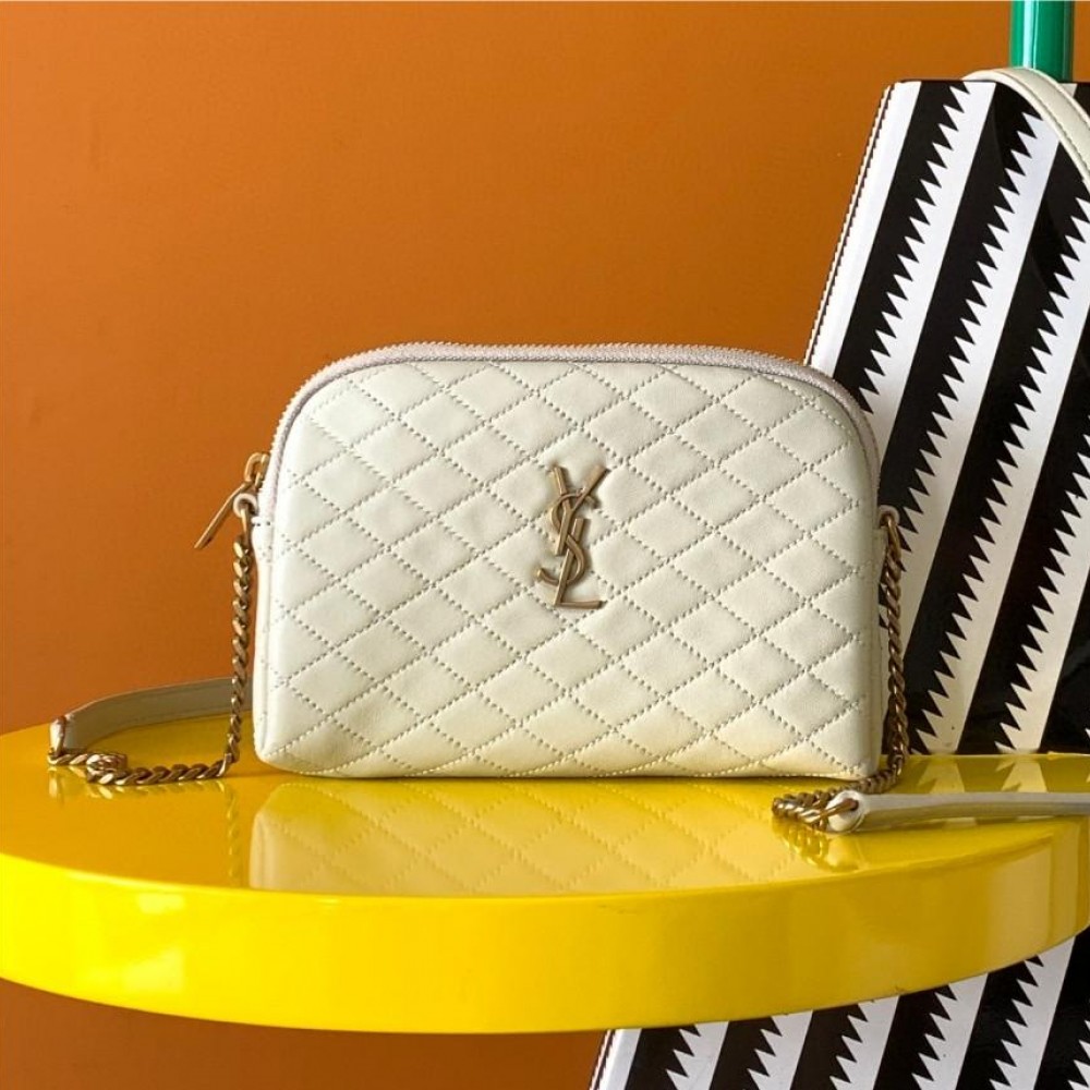 Saint Laurent pure white loulou diamond pattern metal logo chain bag Saint Laurent pure white loulou diamond pattern metal logo chain bag