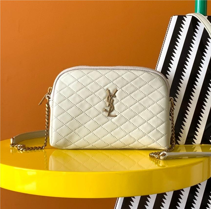 Saint Laurent pure white loulou diamond pattern metal logo chain bag Saint Laurent pure white loulou diamond pattern metal logo chain bag