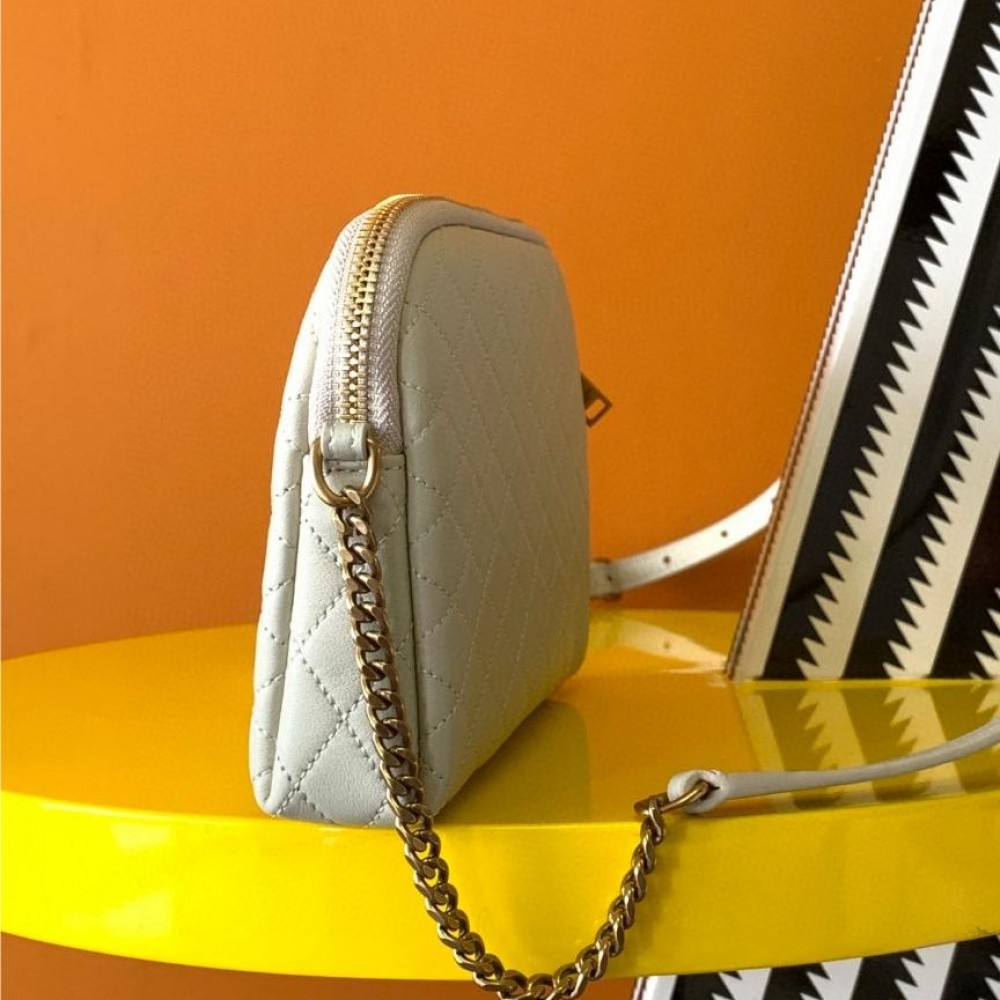 Saint Laurent pure white loulou diamond pattern metal logo chain bag Saint Laurent pure white loulou diamond pattern metal logo chain bag