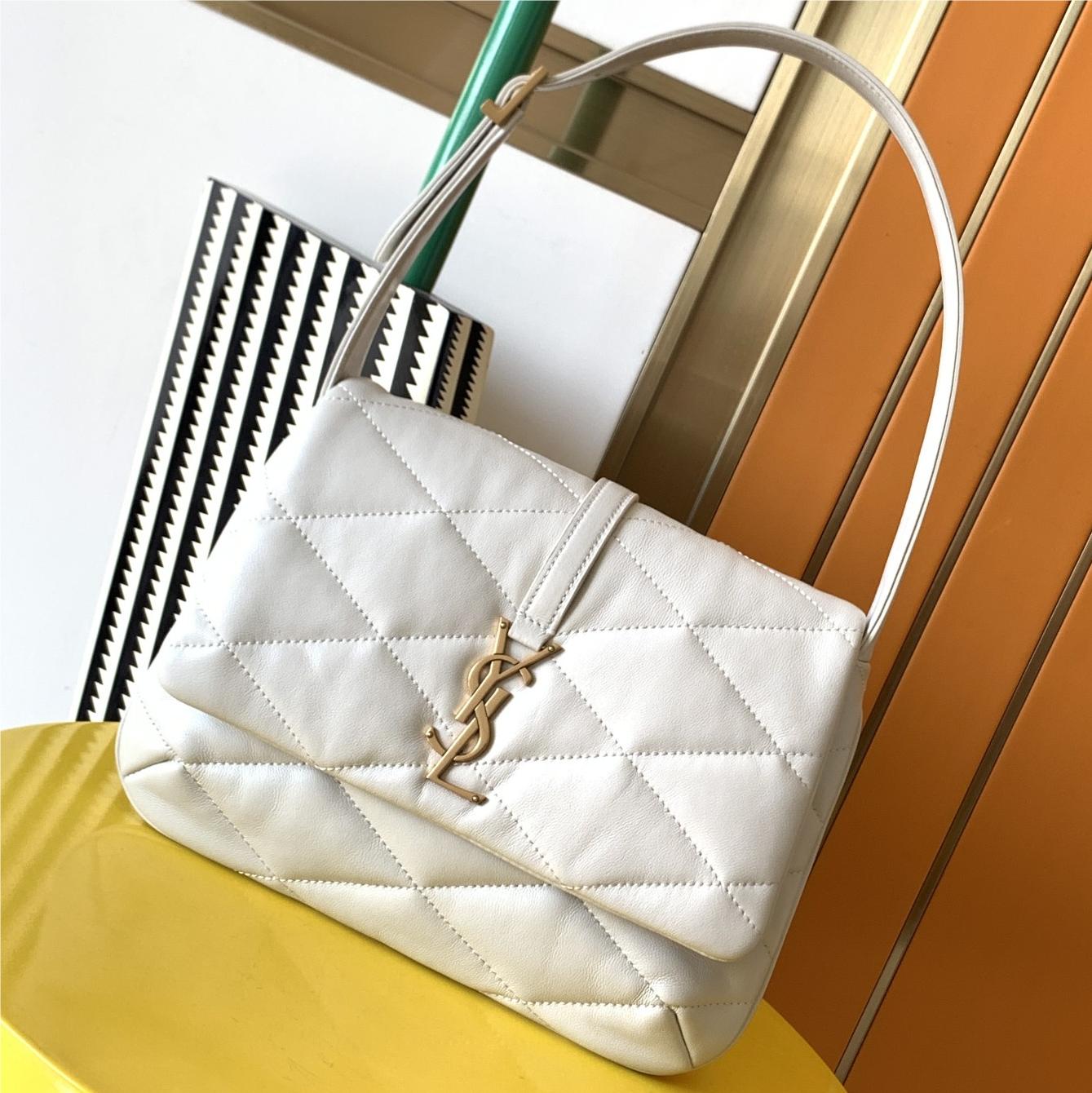 Saint Laurent classic large logo pure white diamond check cowhide shoulder bag Saint Laurent classic large logo pure white diamond check cowhide shoulder bag